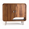 Wooden console table with ribbed doors and open shelf 80 x 40 x 70cm