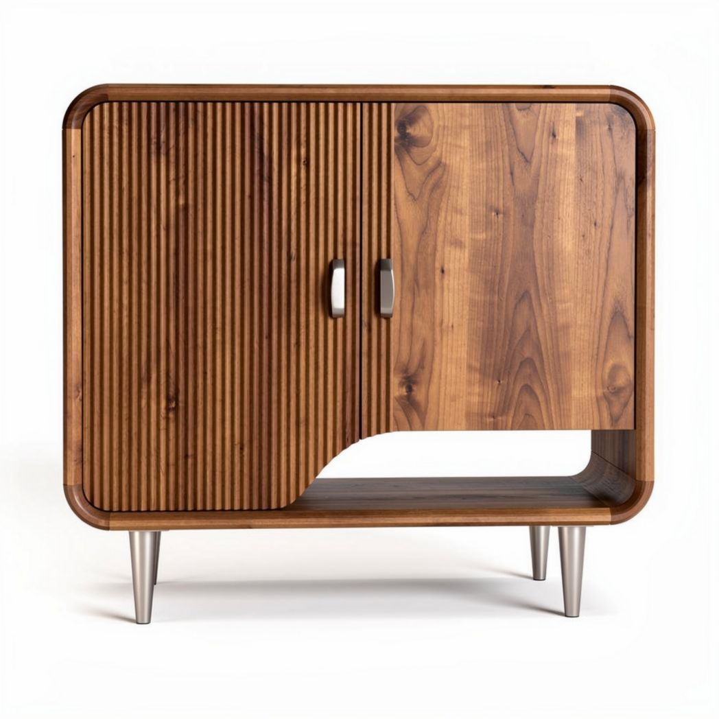 Wooden console table with ribbed doors and open shelf 80 x 40 x 70cm