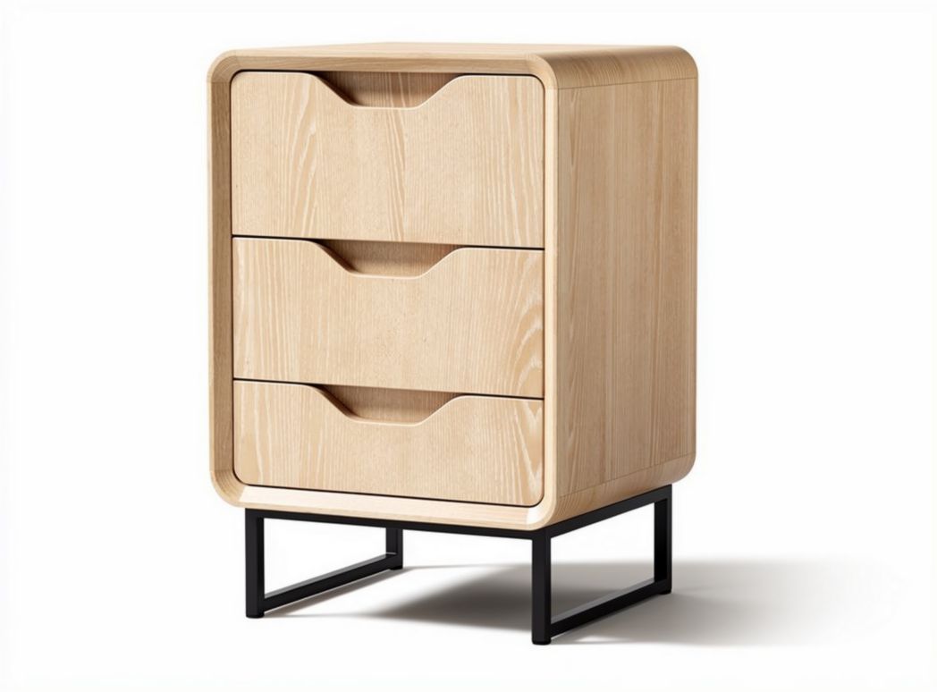 Wooden nightstand with three drawers and metal legs 45 x 40 x 60cm