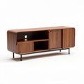 Wooden media console with storage cabinets and metal legs 150 x 40 x 60cm