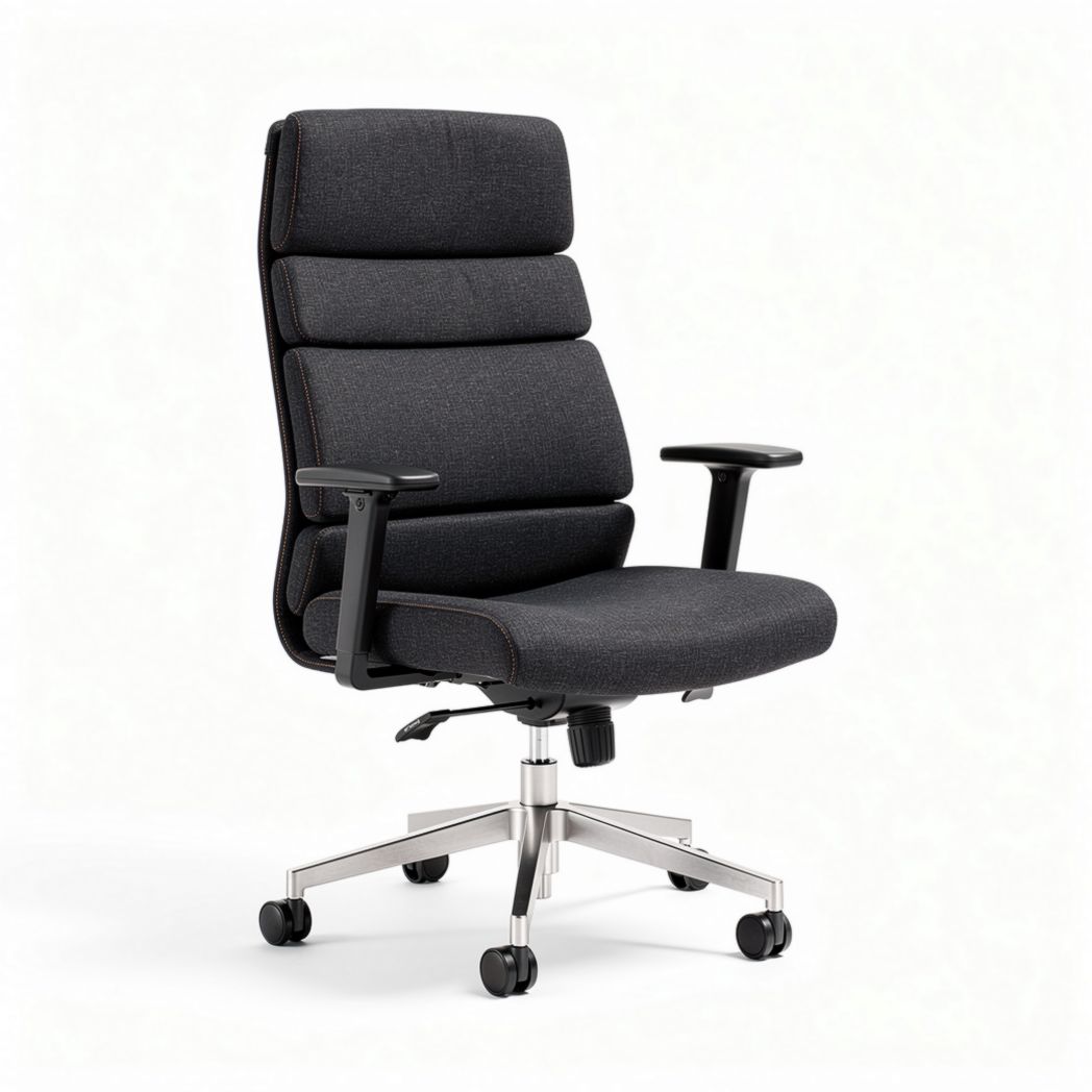 Ergonomic office chair with adjustable height and lumbar support in dark gray fabric