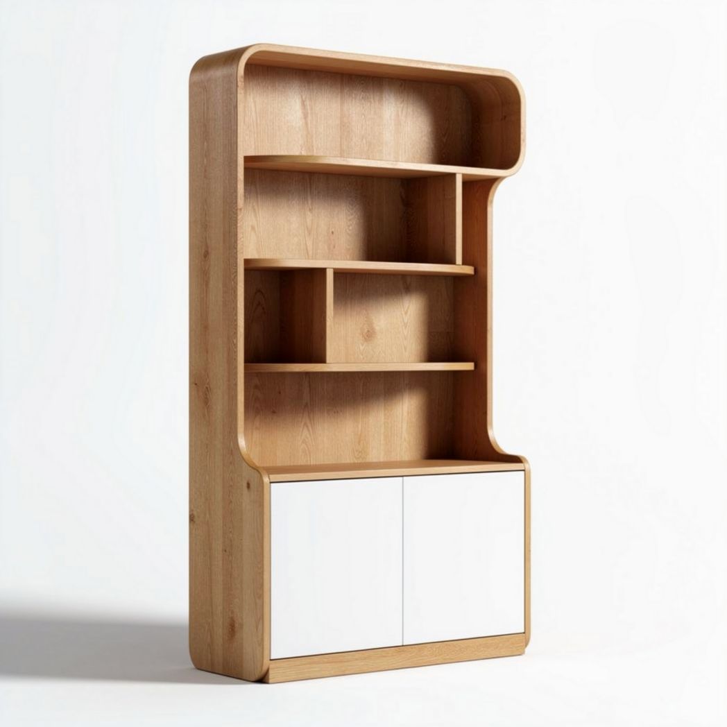 Wooden bookshelf with storage cabinet and open shelving 180 x 80 x 30cm
