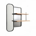 Wall-mounted mirror shelf with two wooden shelves and black metal frame 80 x 40 x 65cm