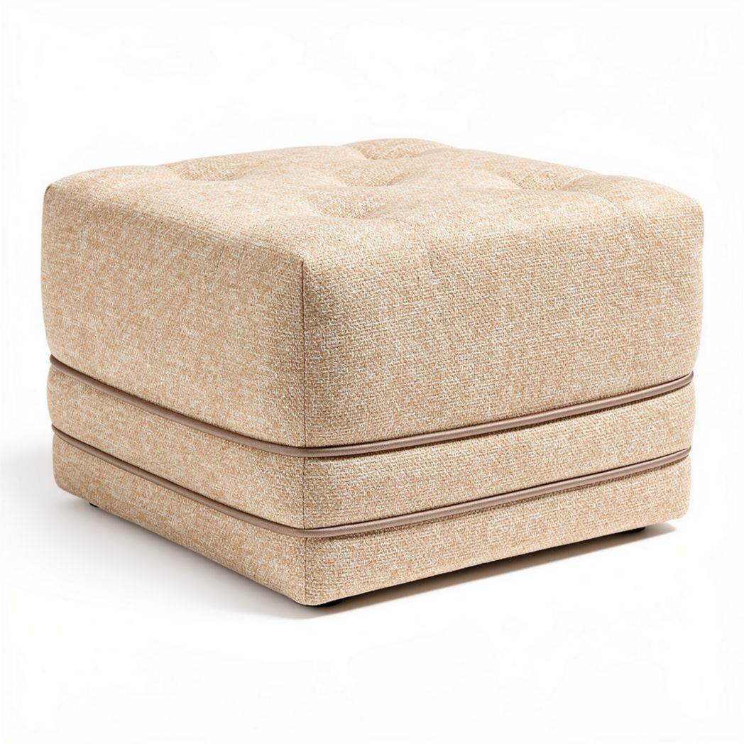 Fabric square ottoman in beige color 60 x 60 x 40cm for living room use