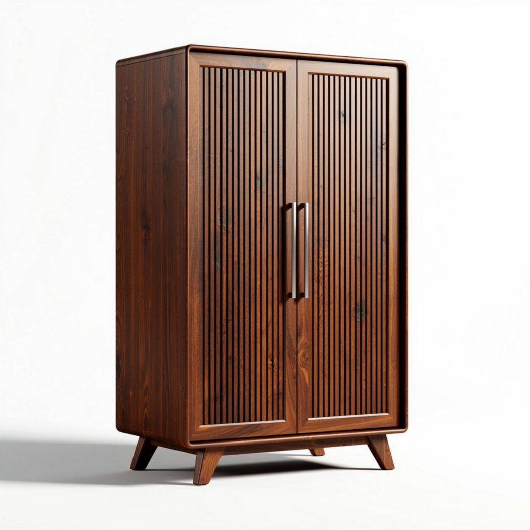 Wooden storage cabinet with double doors and slatted design 80 x 40 x 120cm
