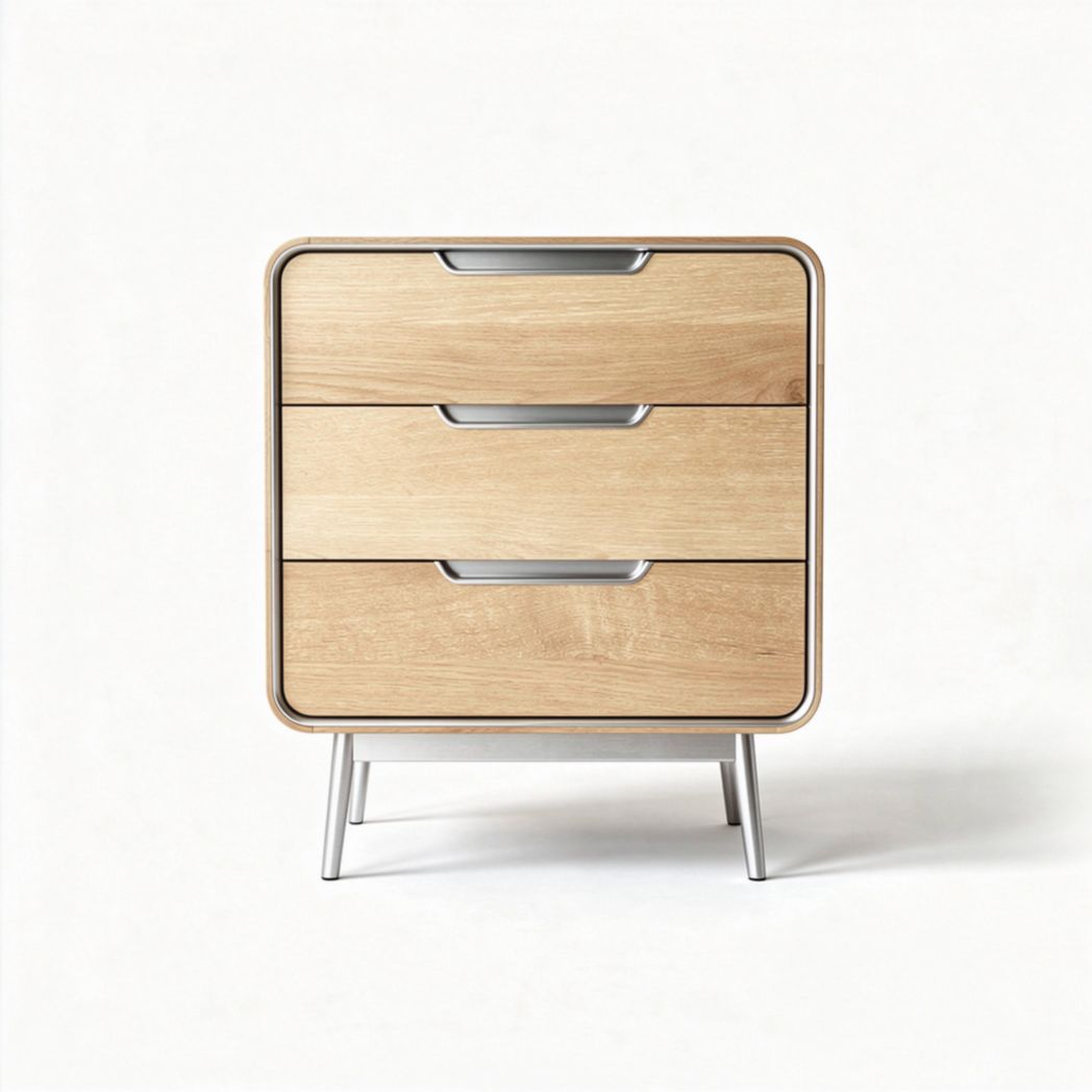Wooden nightstand with three drawers and metal legs 40 x 40 x 50cm