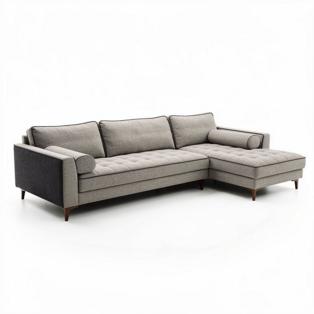 Sectional sofa in gray fabric upholstery with wooden legs 200 x 90 x 85cm