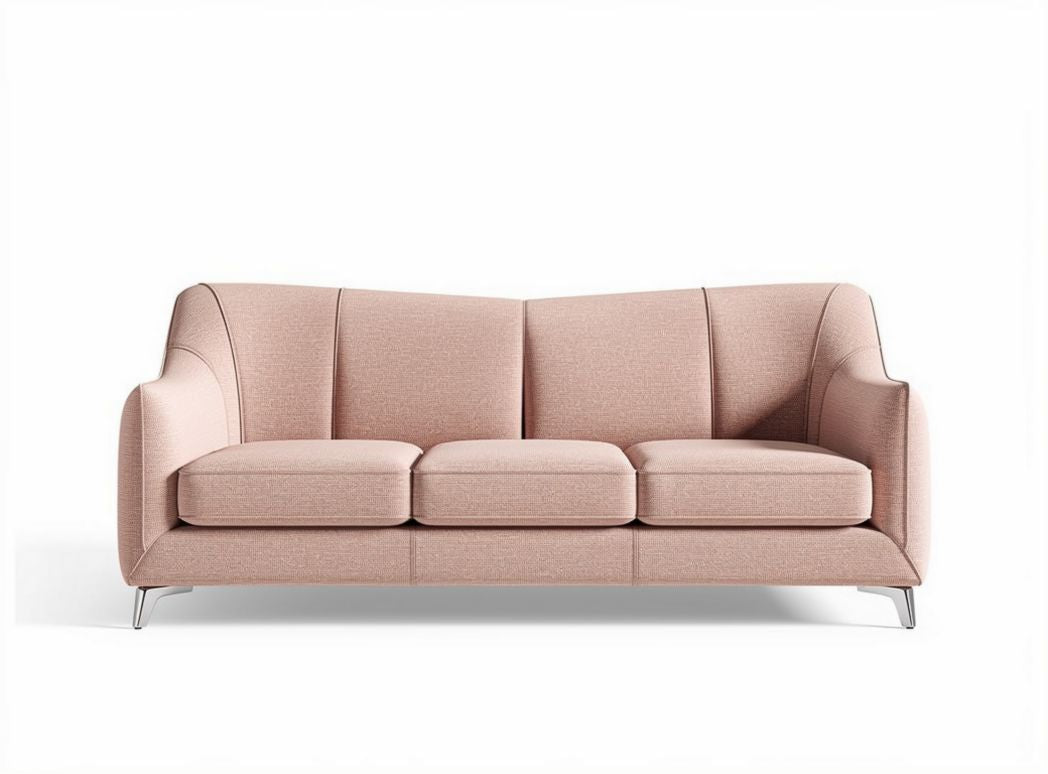 Modern three-seater sofa in pink fabric with stainless steel legs 210 x 85 x 90cm