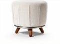 Upholstered round ottoman with wooden legs and metal base 40 x 40 x 45cm in cream color