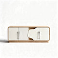 Bamboo wood media console with glossy white sliding doors 150 x 40 x 60cm