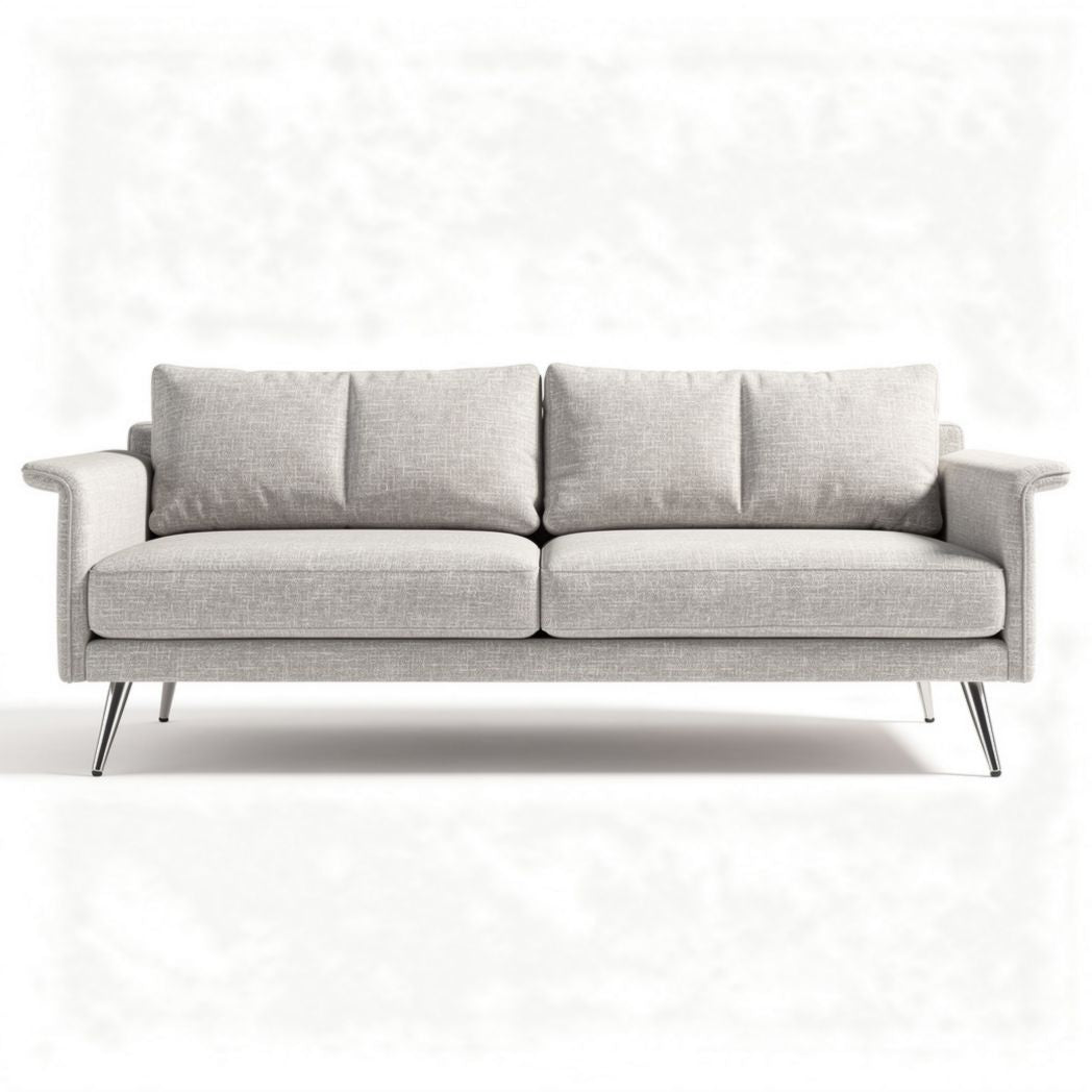 Modern fabric sofa with stainless steel legs in light grey 210 x 90 x 85cm