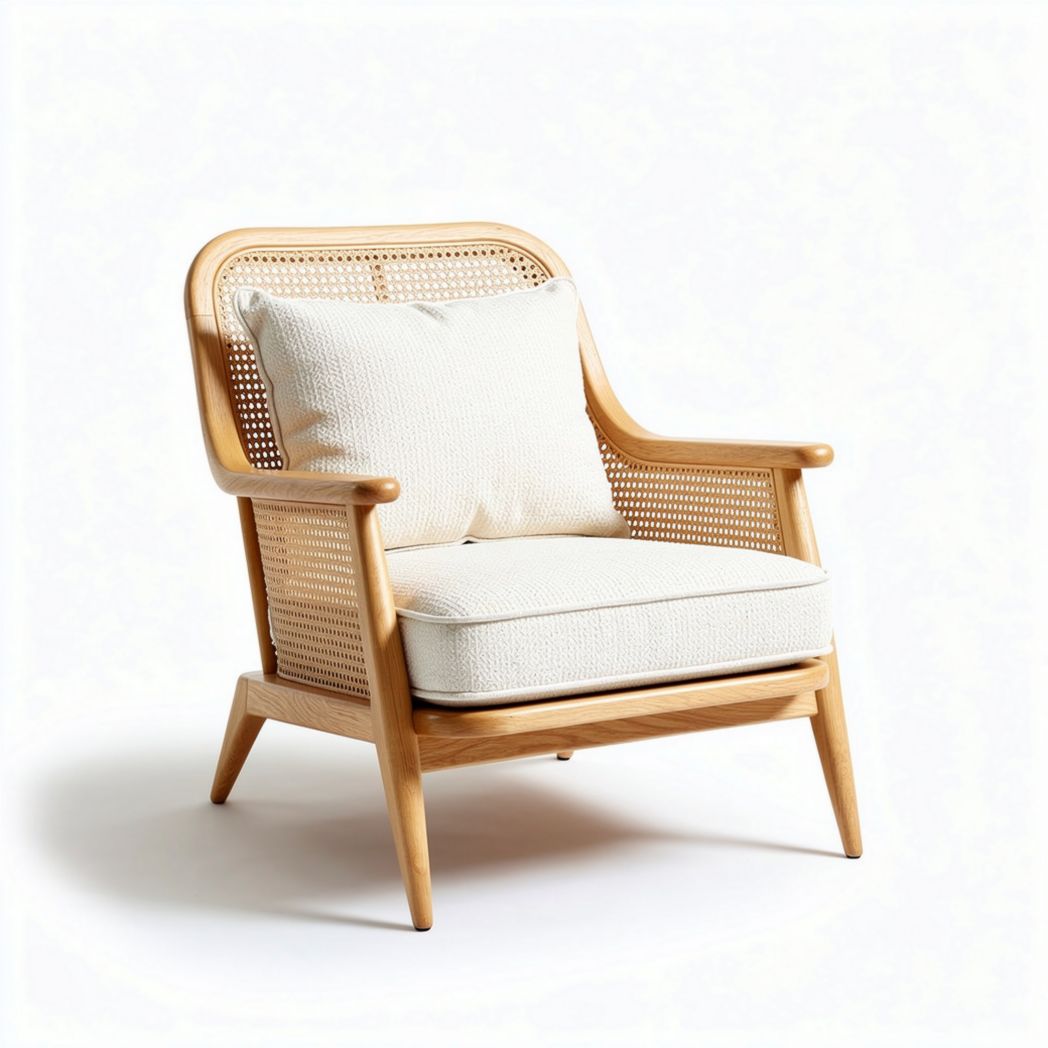 Natural rattan accent chair with cushion for living room 70 x 70 x 80cm